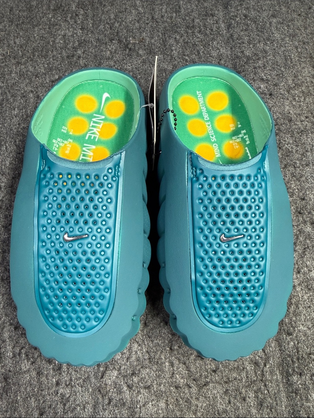 Nike Teal/Green Massage Slide Clogs with Yellow Insole Dots